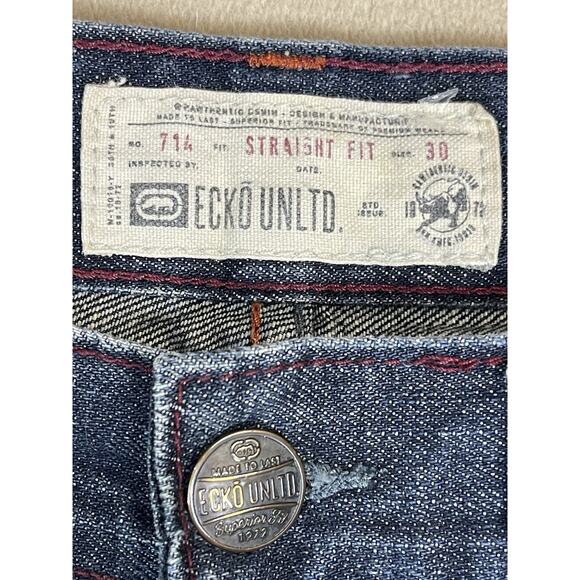 Ecko Unltd Jeans Mens 30x32 Blue Straight Leg‎ Regular Fit Mid Rise Patch Work - Picture 4 of 13